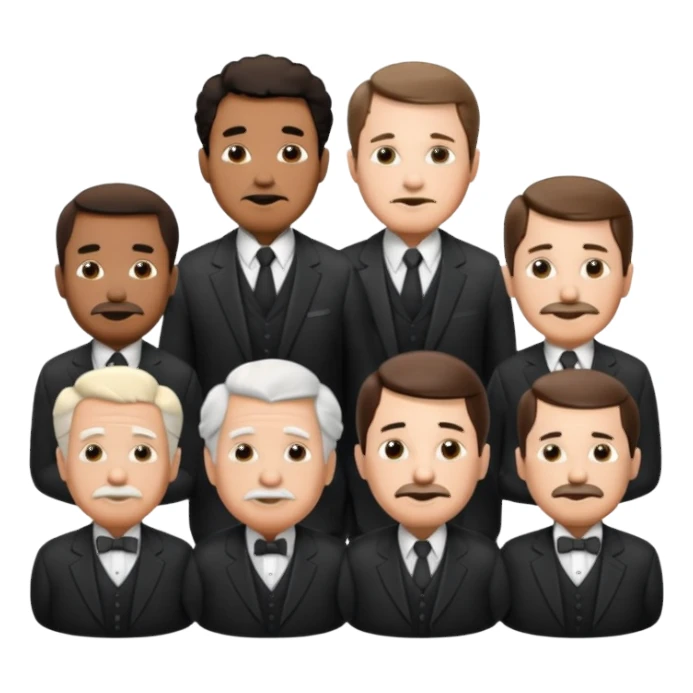 Generate in realistic style Franklin, Edison, Ford in the first row, Einstein, Jobs and Musk in the second behind them. png on transparent background sticker