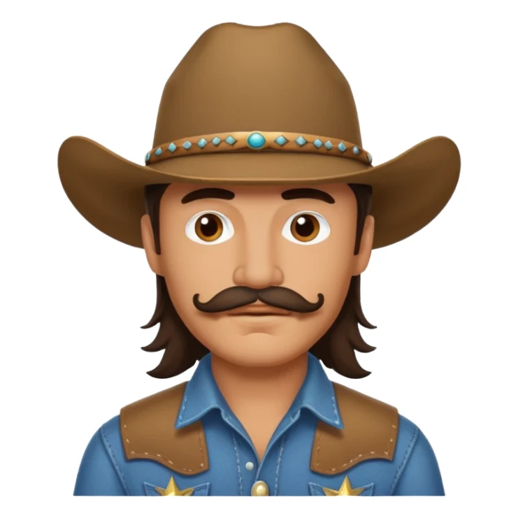 Brunette man with mullet and mustache cowboy  sticker