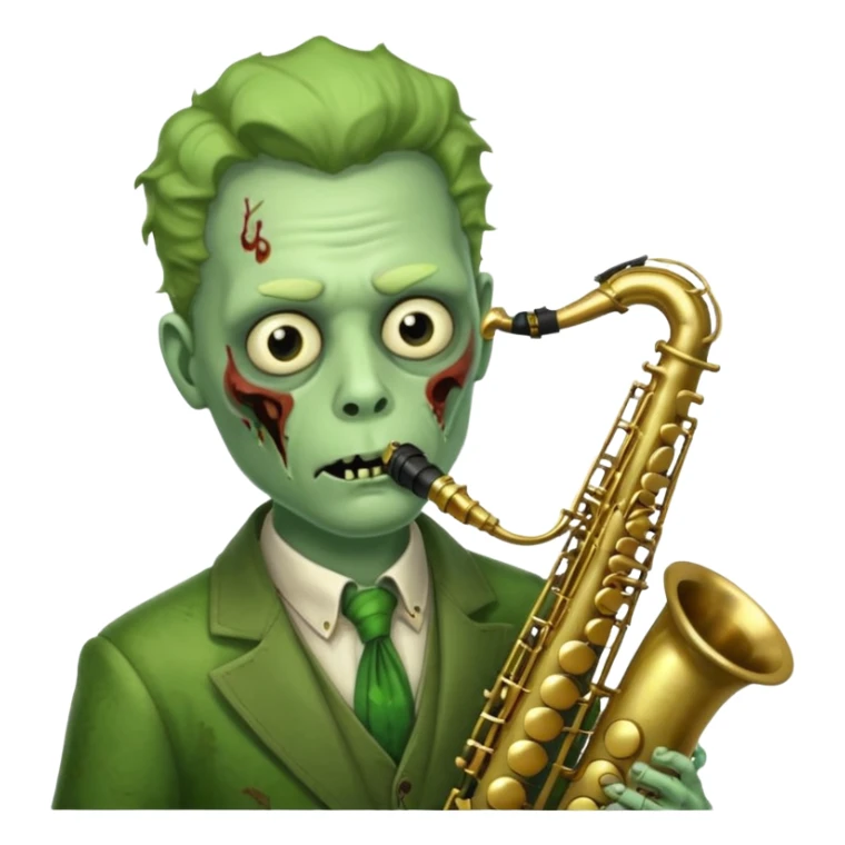 Zombie saxophonist – bent saxophone, puffed cheeks, eerie jazz vibe.
 sticker