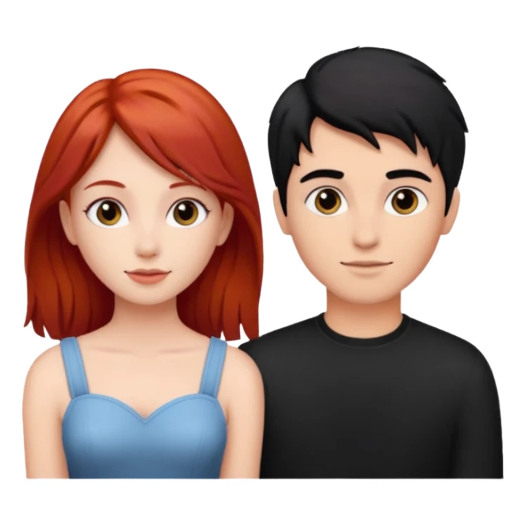 Red haired girl with black hair boy romance sticker