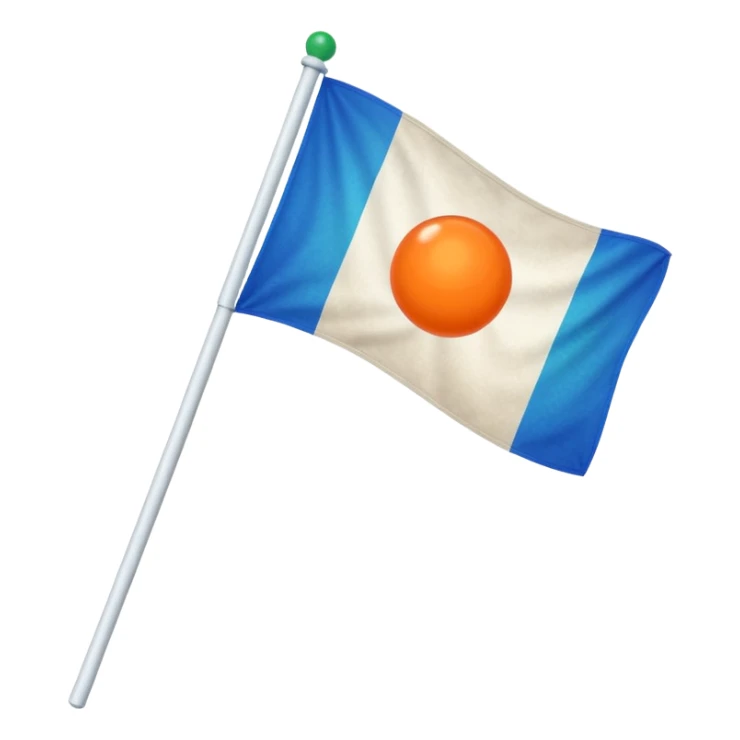 white flag up with a orange down with green and middle with blue ball sticker