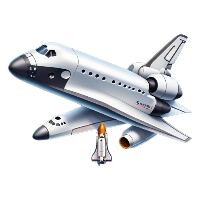 An icon featuring a space shuttle and an airplane against a starry sky, symbolizing aerospace technology. The design includes rocket boosters and satellite orbits, representing the exploration of space and advanced aviation. Transparent background sticker