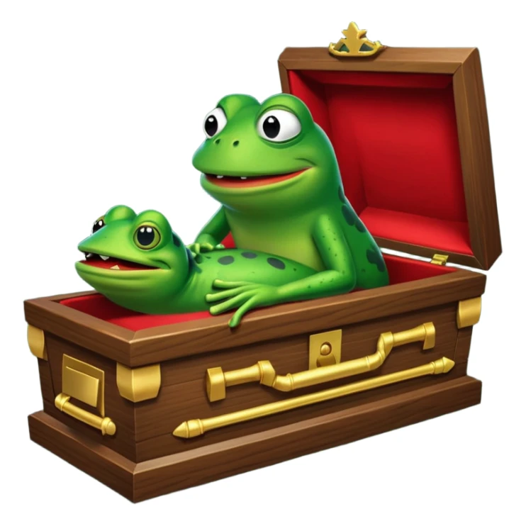 An empty coffin with "ECHO" inscribed on it, being nailed down shut by a Pepe the frog character. sticker