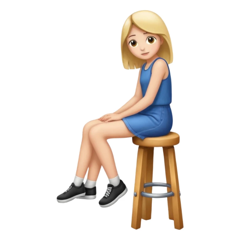 a girl is sitting on a stool seeing whole body on right side sticker