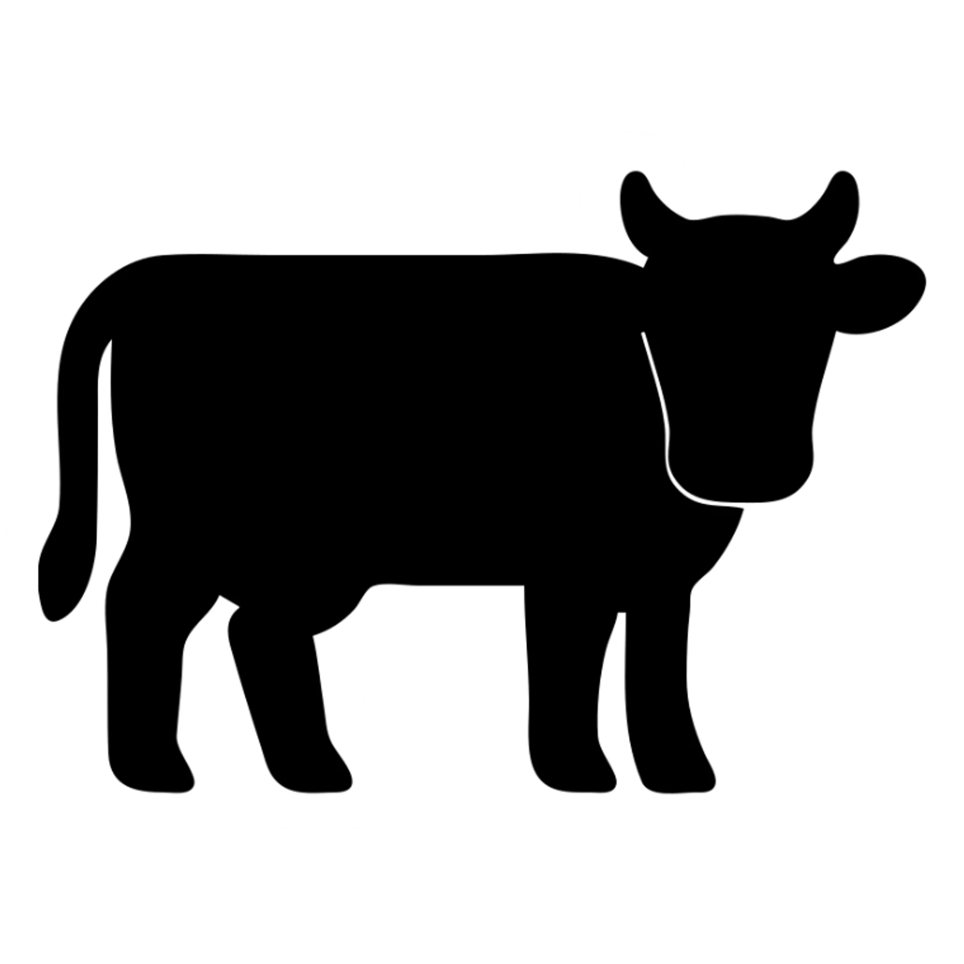 cow, solid black icon style, filled silhouette, minimal details, bold and simple sticker