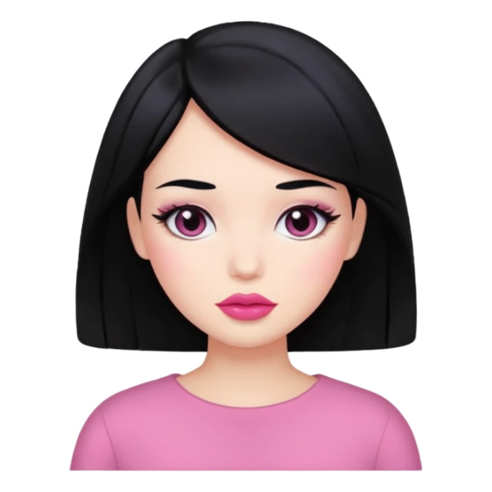 Black hair pink lips blush normal skin  sticker