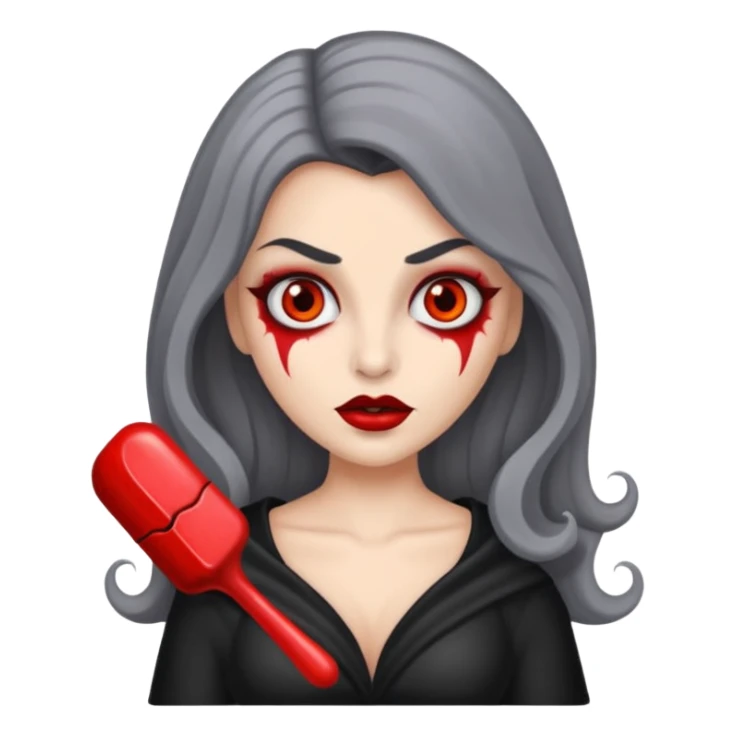 vampira de pele cinza com os olhos vermelhos, cabelos longos e ondulados, com o dedo apontando para a bochecha sticker
