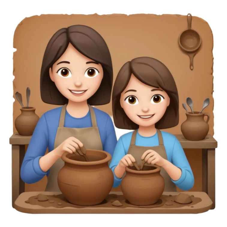 mother and daughter doing potery sticker