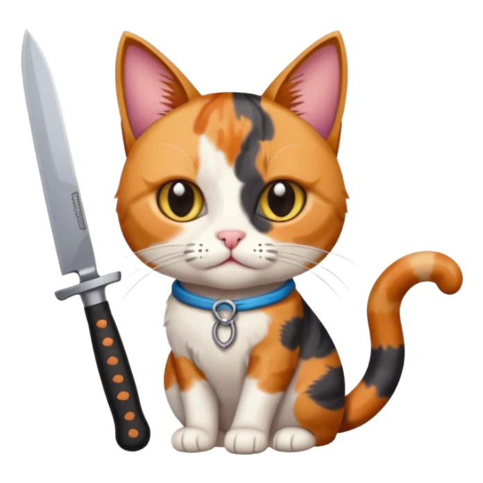 Elinde bicak olan caliko cinsi bir kedi sticker