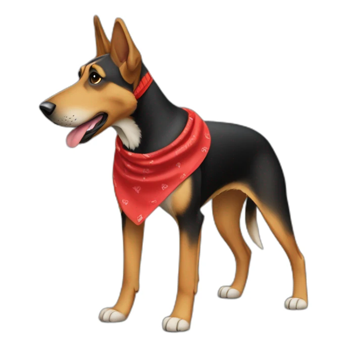 75% Coonhound 25% German Shepherd mix dog wearing small plain red bandana side view full body left facing sticker