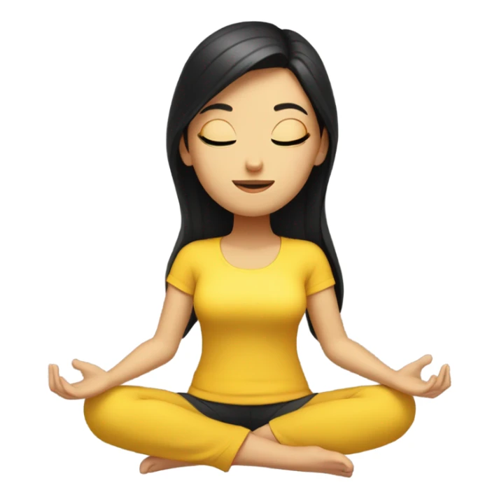White girl with black hair meditating in yellow top sticker