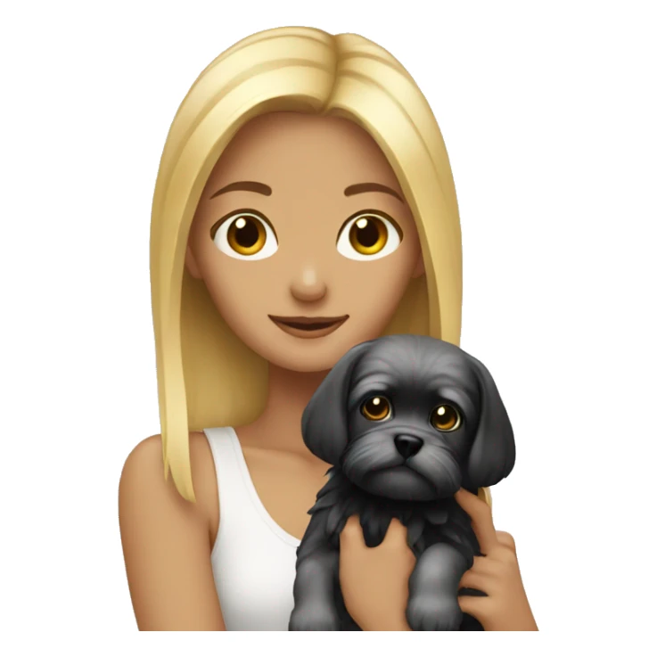 blonde girl holding a little black shitzu sticker