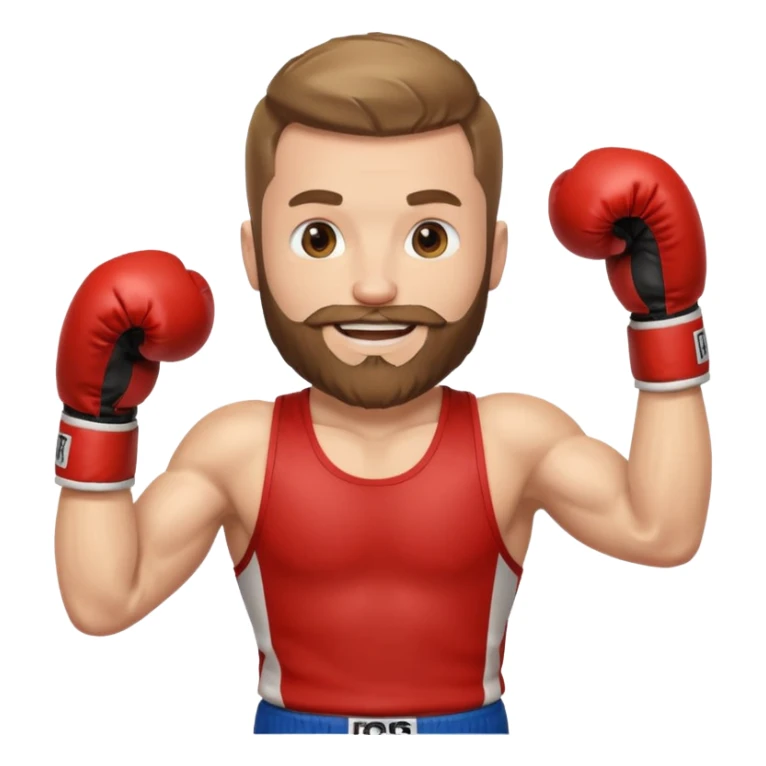 white man with beard, wearing boxing gloves, smiling sticker