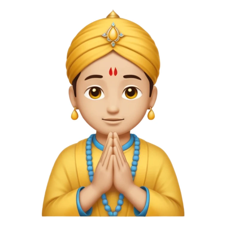 traditional yellow emoji with praying hands and a tilak on the forehead sticker