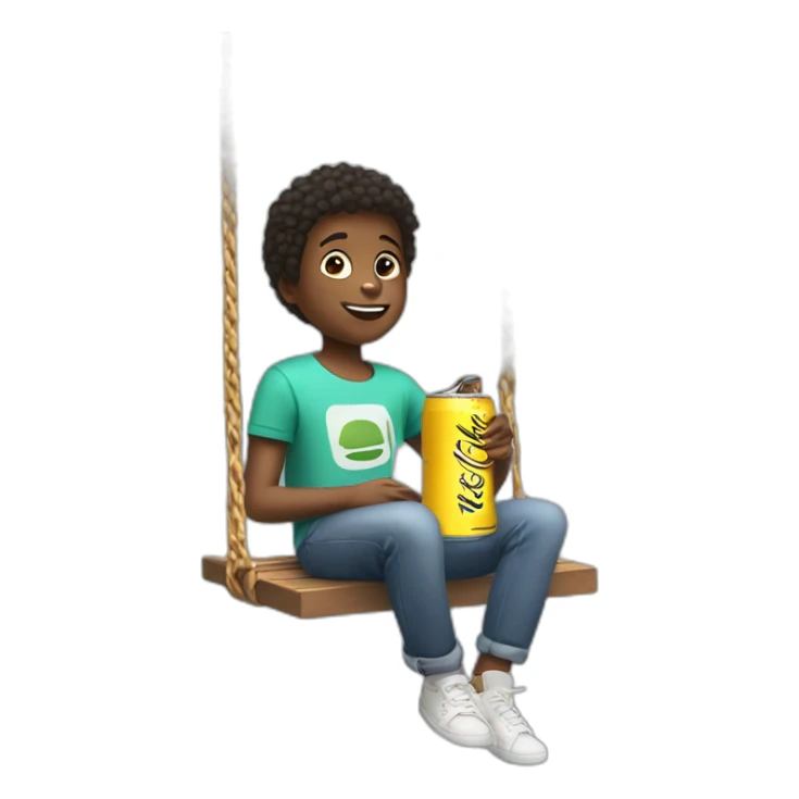 KID HOLDIN A CAN OF FUZE TEA WHILE SITTING ON A SWINGNG sticker