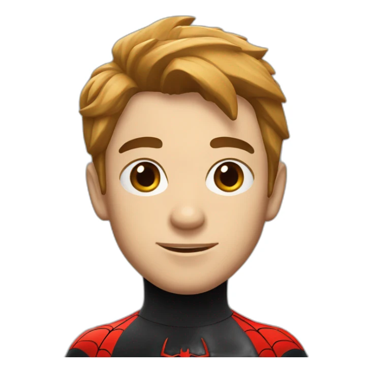 Spider-Man with a black sweater with a red spider logo sticker