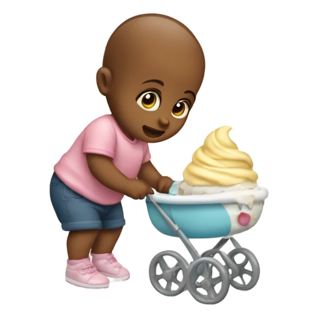 Baby in a walker eating ice cream sticker