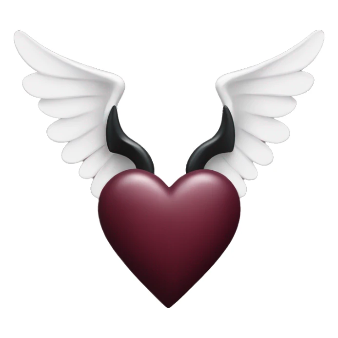 burgundy coloured heart with black horns and a black pointed tail with white angel wings sticker