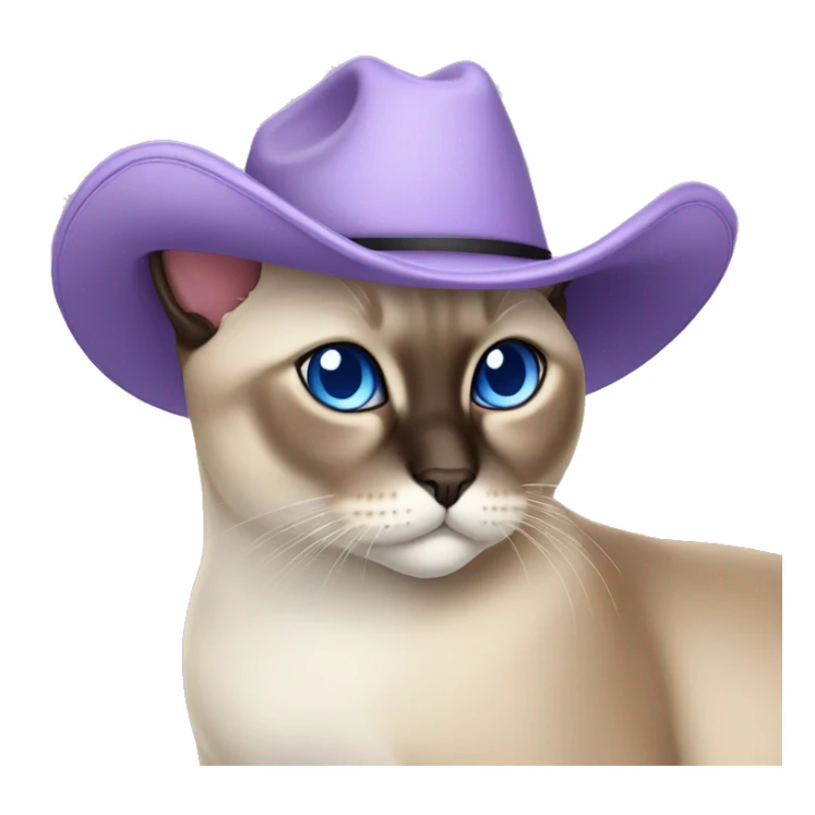 Fat Siamese cat crossed blue eyes lavender cowboy hat sticker