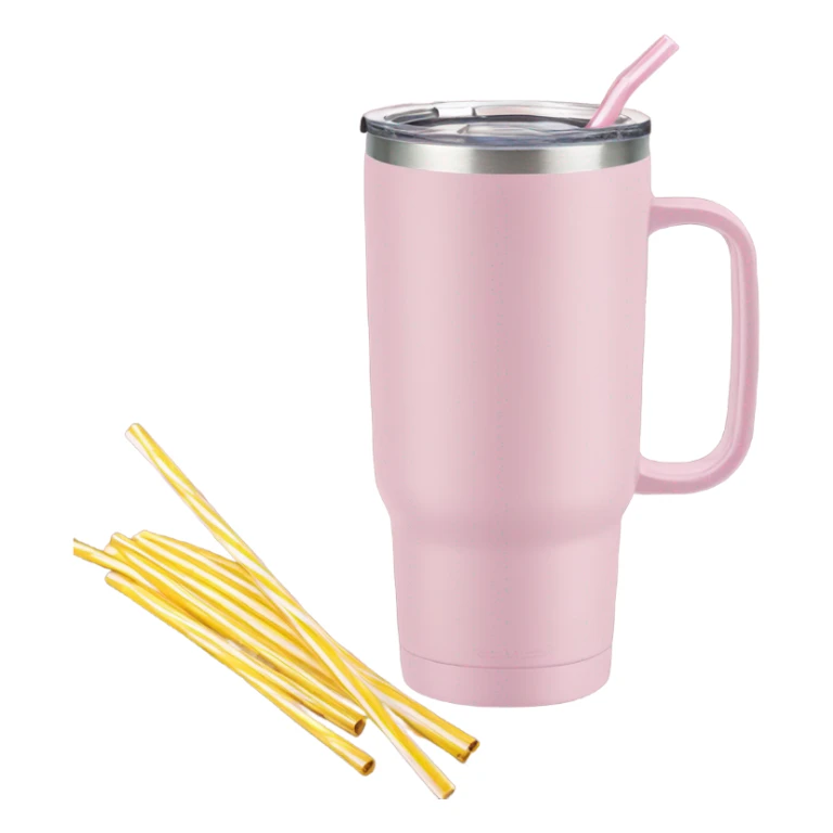 Pastel pink, 40 oz tumbler with handle, and straw sticker
