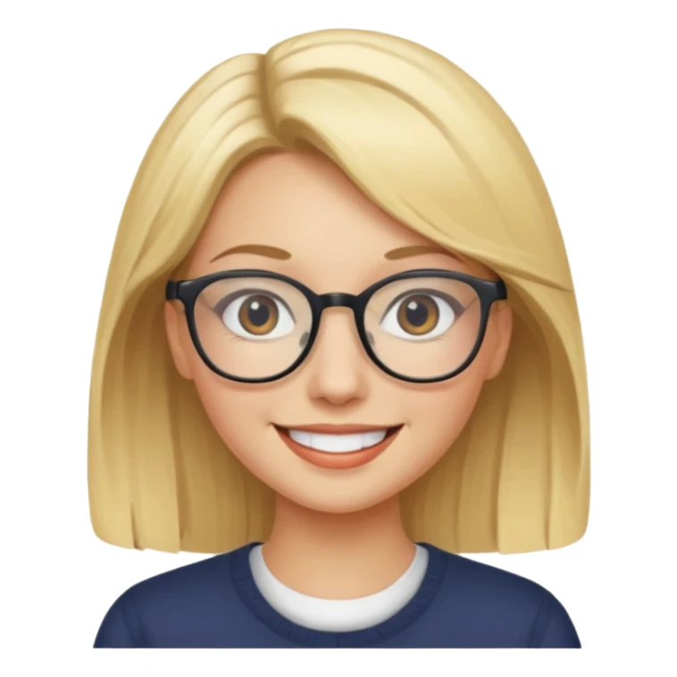 female with fair complexion, blonde hair with eyeglasses sticker