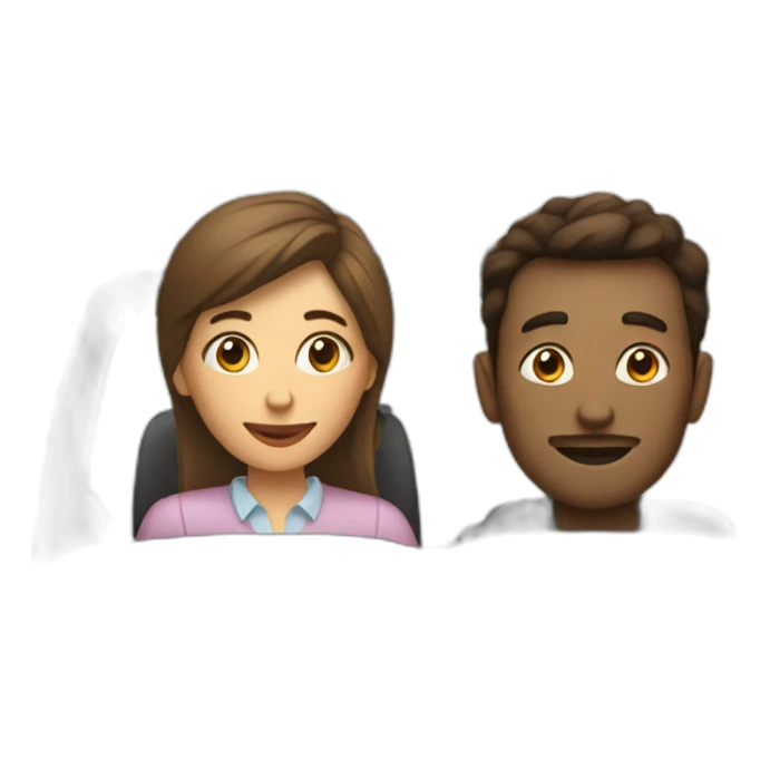 À woman and a man in a car with coffee sticker