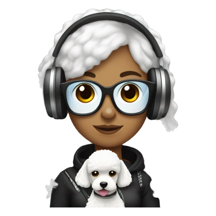 edgy girl with headphones on holding a white poodle sticker