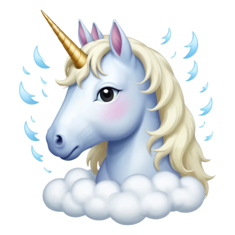 A unicorn flying through clouds, sad, cry tear from eyes, portrait, bust up sticker