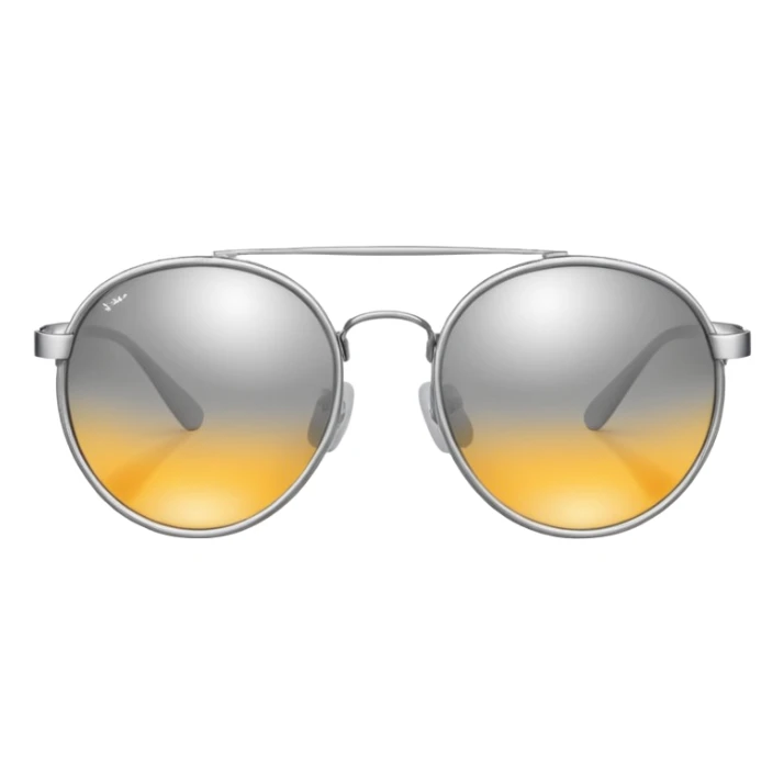 A pair of luxury sunglasses emoji with silver chrome frame, smooth rounded lenses, reflective metallic surface, high-end swag aesthetic, minimal and clean design, iOS emoji style, centered, white background sticker
