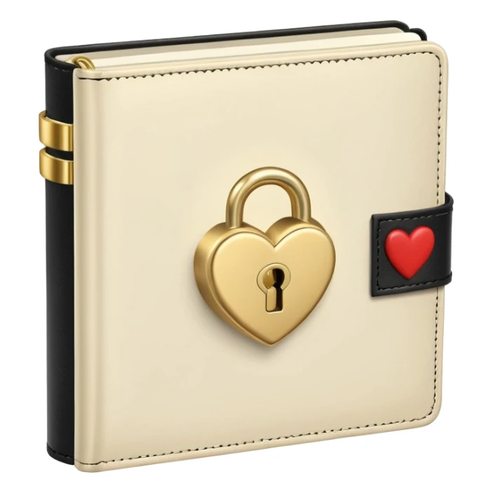 ivory notebook with gold heart shaped lock on it sticker