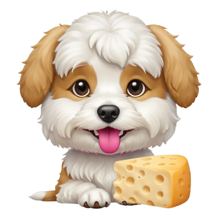 white dog cavachon stay and want to eat cheesee sticker