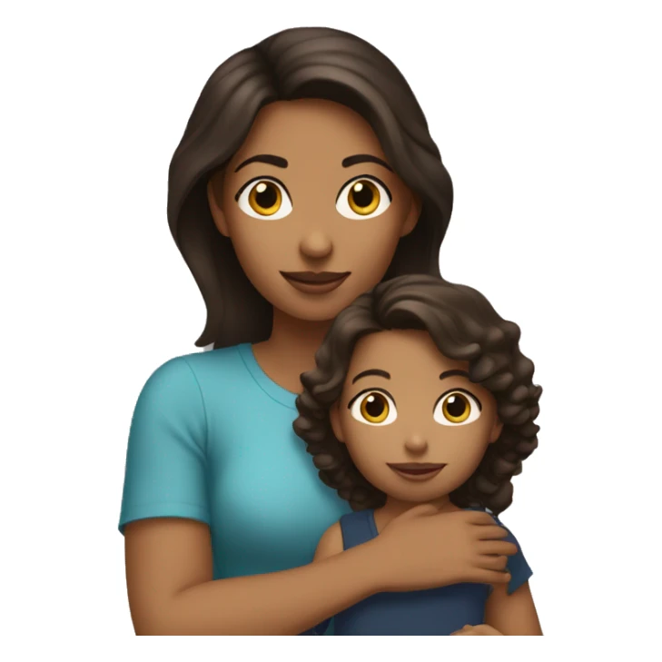 A dark Brown Haired Girl Holding a 3 year old blond Toddler sticker