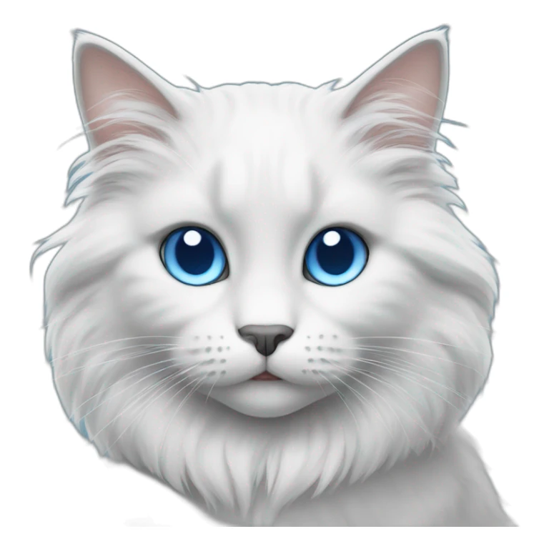 White and grey cat with long fluff with blue eyes sticker