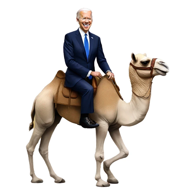 president biden riding a camel sticker