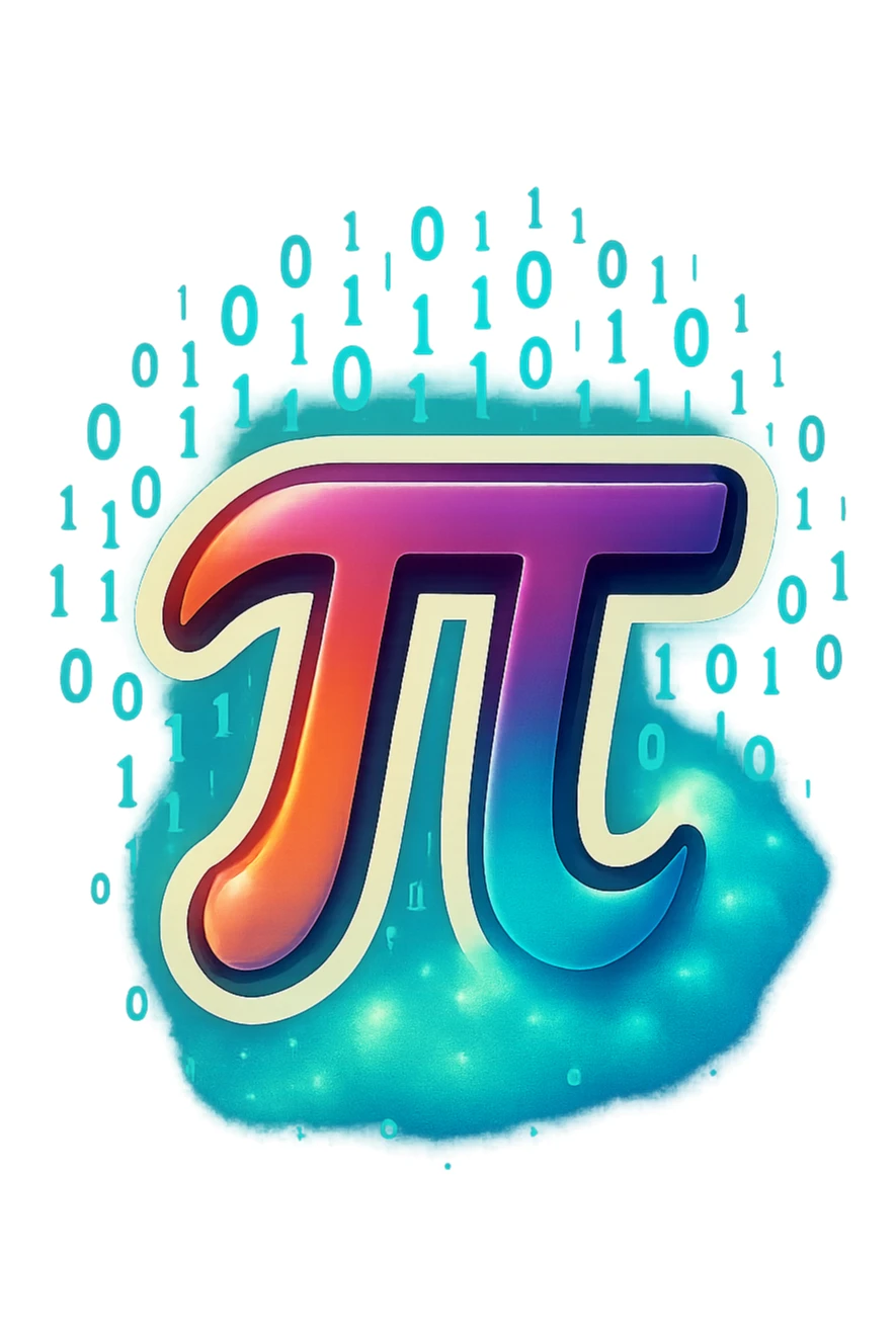  combine the π (pi) math symbol, binary code, and digital mist emerging from it. sticker