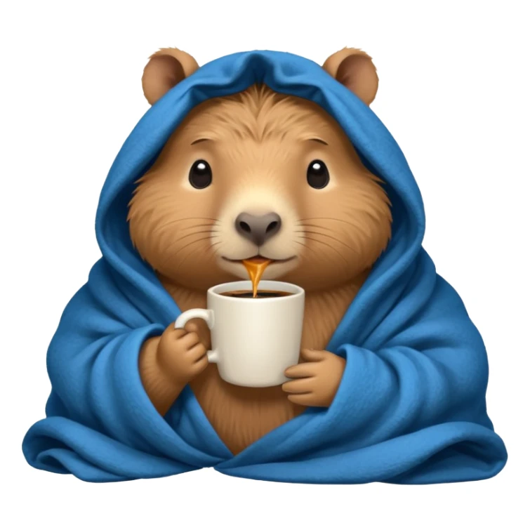 baby capypara in cozy blanket, drink coffee sticker