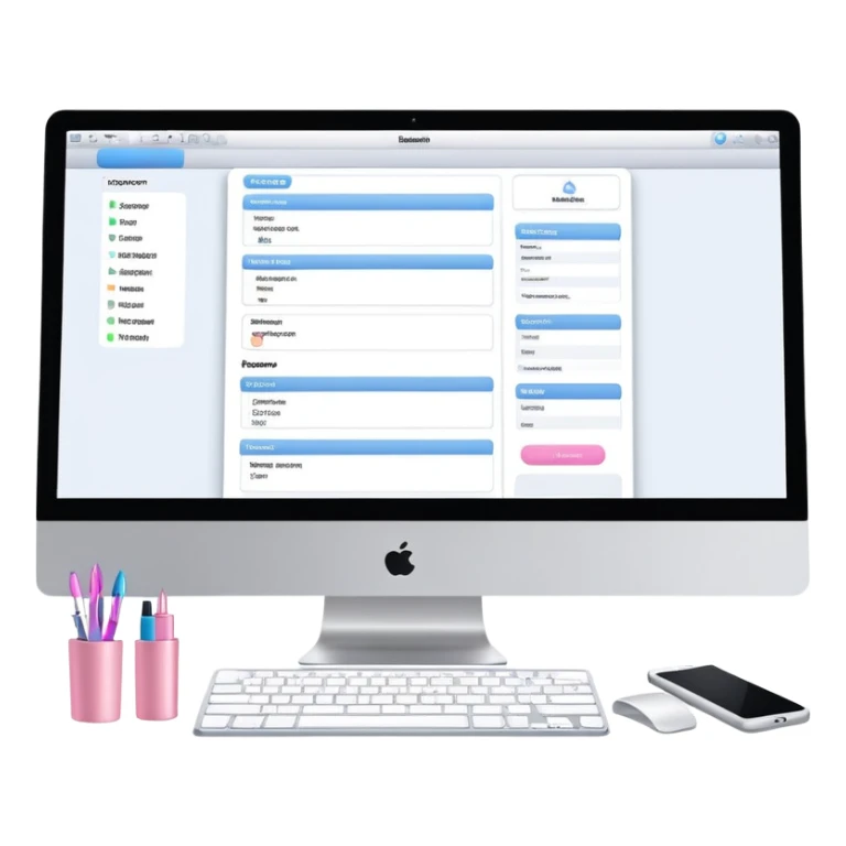 beauty salon inventory dashboard on iMac with notebook and pen nearby sticker