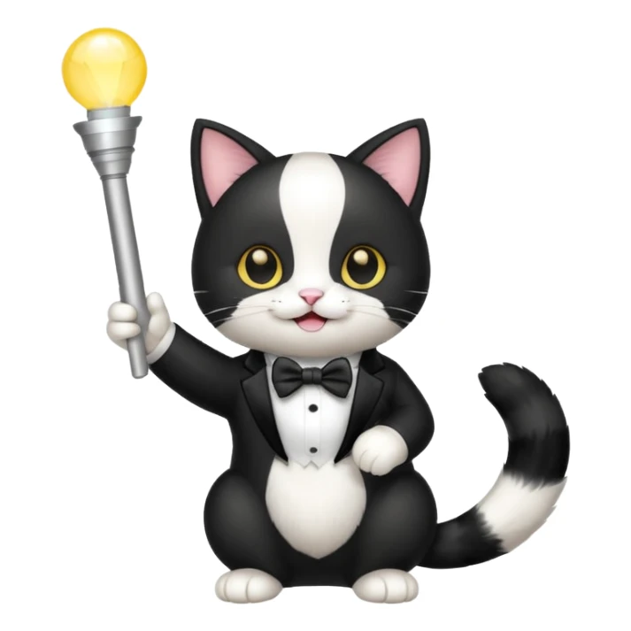chibi cute tuxedo cat waving holding a light stick sticker