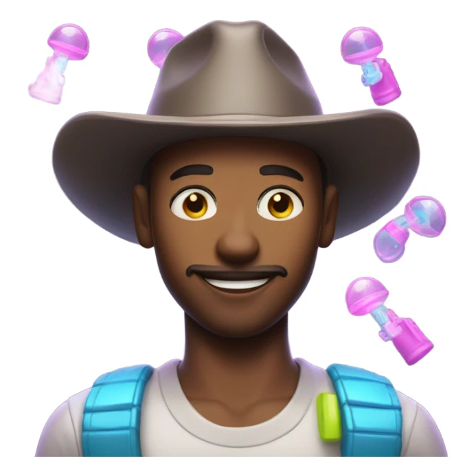 Fair skin Guy in glowing outfit and hat with bubble guns in each hand sticker