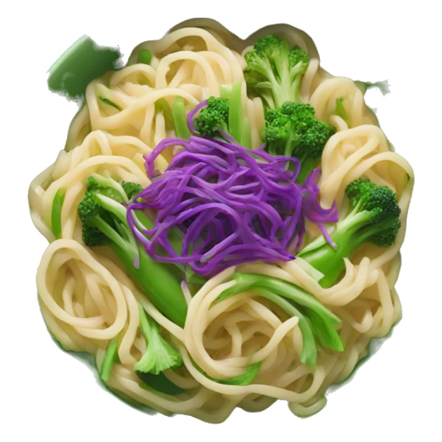 sliced purple and green vegetables in noodle dish sticker