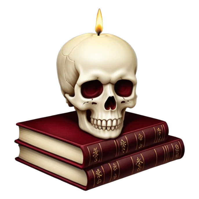 skull candle on black occult books dark red sticker