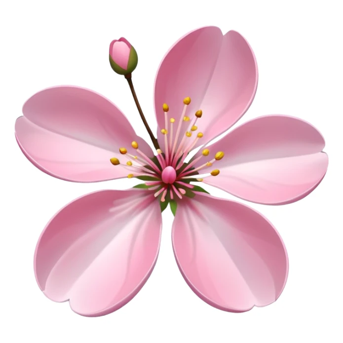 A pale pink cherry blossom, with two petals floating beside it. sticker
