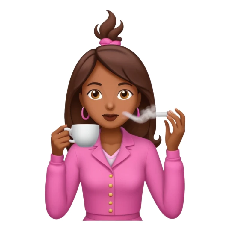 Mulher morena tomando café  com roupa rosa esfriando o café  sticker