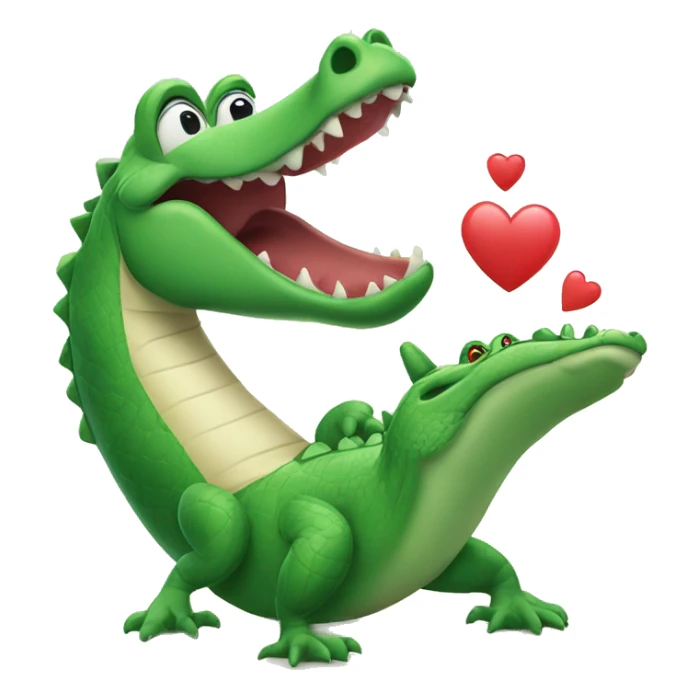 Alligator blowing a kiss with hand and cartoon hearts sticker