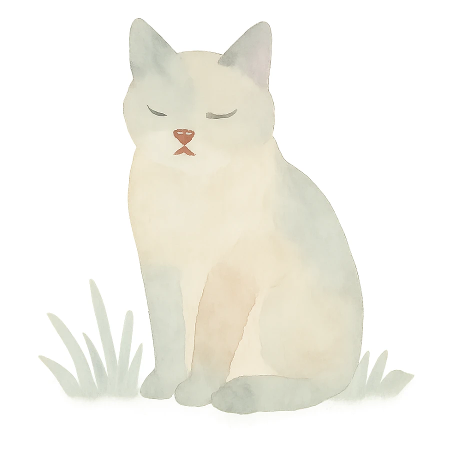 cat sitting in grass, watercolor art style sticker