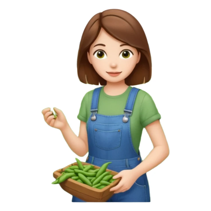 brown haired girl in garden picking green beans sticker