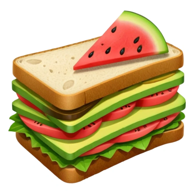 Sandwich with watermelon, wood and avocado sticker