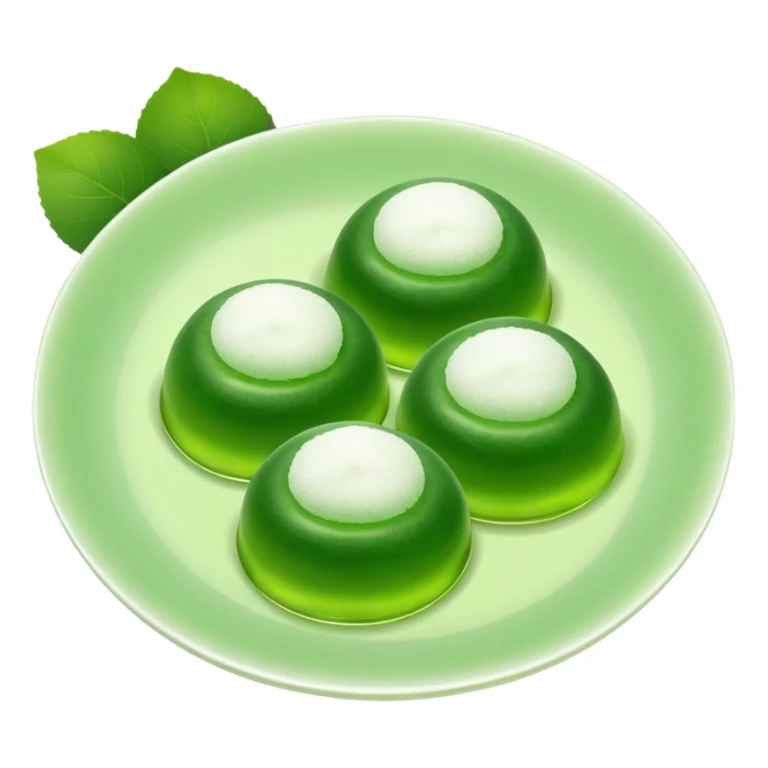 four green spherical warabi mochi on the plate sticker