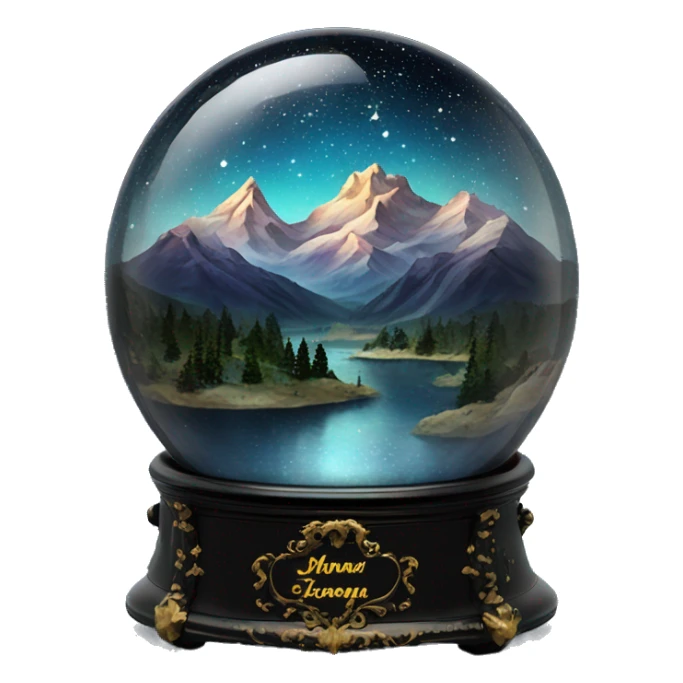 vintage black rococo night sky mountains snow globe sticker