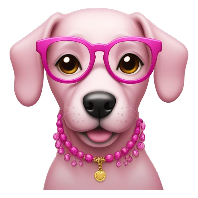 pink dog with glasess, necklase and with lashes sticker